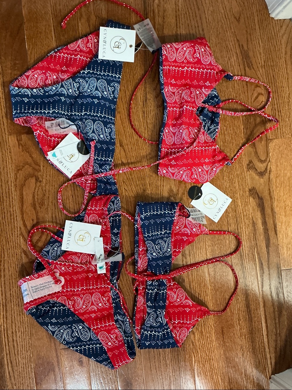NWT Reversible Lg Red & Navy Bandana Print Bikini Set - Women